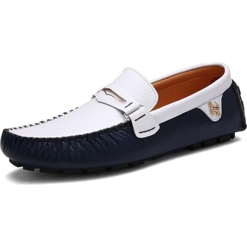 Genuine Leather Men Shoes Luxury Brand Casual Slip on Formal Loafers Men Moccasins Italian Black Blue Male Driving Shoes 38-44