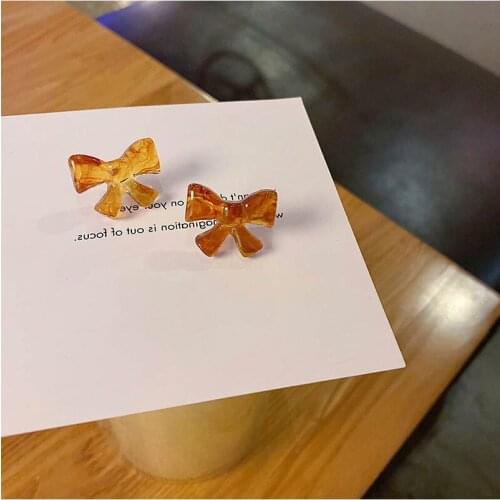 Vintage Brown Resin Bowknot Earring Female Simple Fashionable and Versatile Earrings