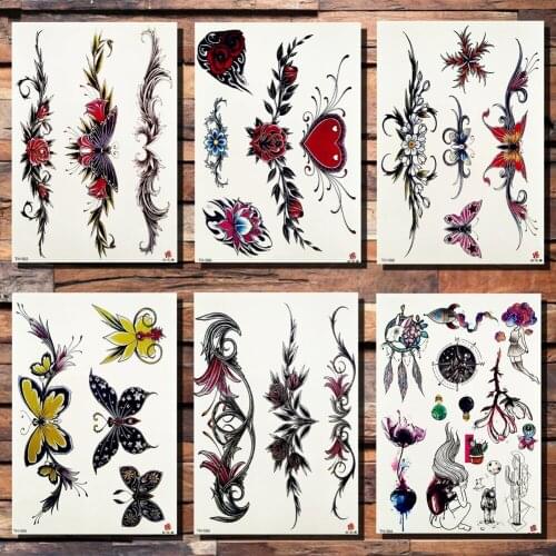 FANRUI Butterfly Wrist Love Rose Leaves Temporary Tattoo Sticker Flower Small Compass Waterproof Tattoos Body Fake Tatoo