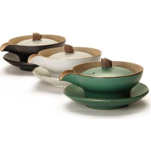 Japanese Stoneware Kung Fu Tea Set Ceramic Gaiwan Bowl Hand Grab Pot Bubble Teapot Manual Kiln Discoloration Glaze Tea Bowl