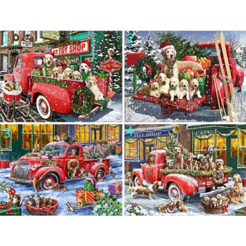 Yujohom DIY 5D Diamond Painting Full Square Christmas Dog Diamond Embroidery Landscape Car Mosaic Cross Stitch Handmade Gifts