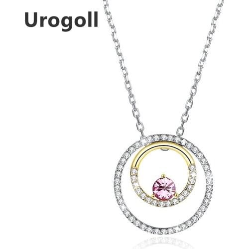 Fine Jewelry Silver 925 Jewelry Chain Crystals Round Shaped Pendant Necklaces For Women Anniversary 925 Sterling Silver Necklace