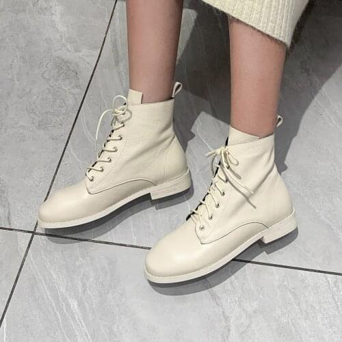 Plus Size 34-42 New Genuine Leather Women Boots Fashion Winter Lace Up Classic Shoe Ankle Boots Flats Casual Shoes Boots Woman