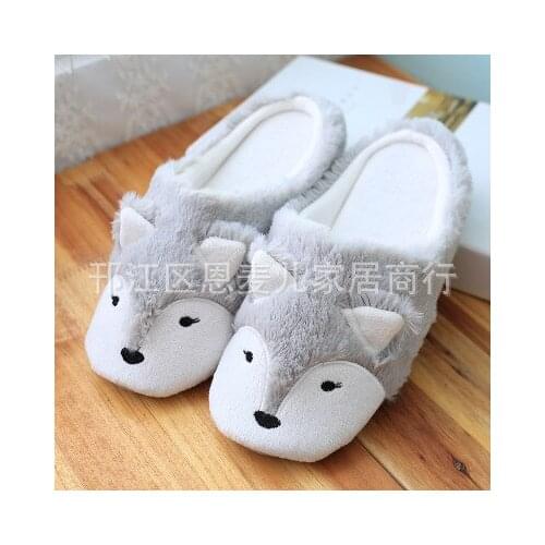Winter Warm Household Ladies Slippers Cute Fox Indoor Cotton Ladies Slippers Soft Memory Foam Couple Shoes CosplayAnimal