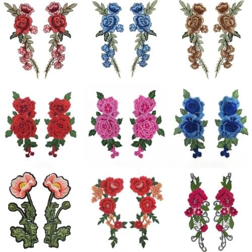 1 Pair Embroidery Rose Flower Sew On/iron on Patch Neckline Collar Lace Fabric Dress Applique Crafts Clothing Scrapbooking