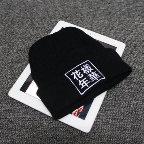 1Pcs Fashion Casual Hats K-POP Bangtan Boys Hat Embroidery Knitted Cap Wool Black European Style for Autumn Winter Keep Warm