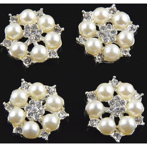 120pcs/lot 26mm Fashion Crystal Rhinestone Button with Crystal and Pearl in Sliver gold Hair Accessory Free Shipping BT07
