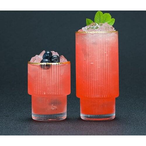 200ML 400ML Ins Style Wine Glass with Gold Fringe Cocktail Glass Ice Coffee Cup Bar Restaurant Home Beer Glass Drinking Utensils