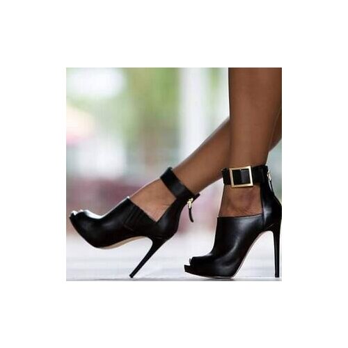 2017 Summer New Brand C Women shoes Classic womens high heel peep toe ankle wrap Black pumps shoes EU34-42