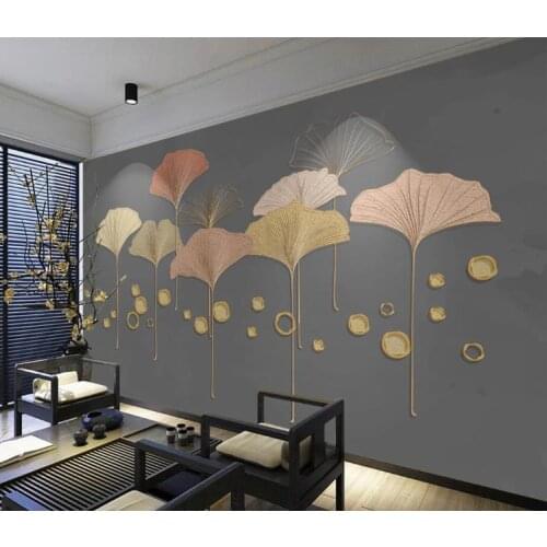 3d Wallpaper Murals Creative ginkgo leaf golden relief lines Living Room Bedroom Background Wall Sticker 3d Wallpaper