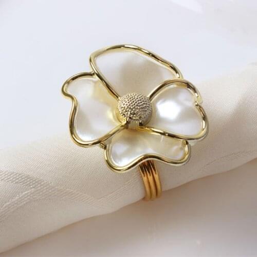6pcs Napkin Rings Hotel Beige Pearl Flower Napkin Button Napkin Ring Napkin Ring Table Decoration Accessories Kitchen Dining