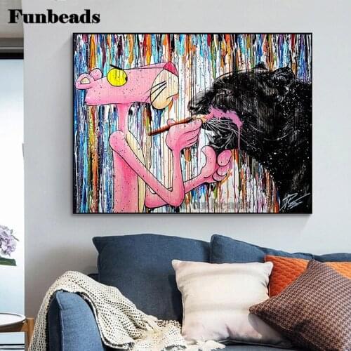 DIY 5D Diamond Painting Pink Leopard Animal Pop Cartoon Painting Full Drill Embroidery Graffitti Street Art Cross Stitch FF5626