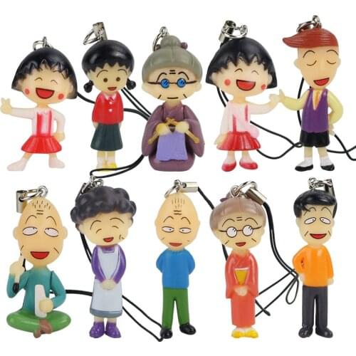 Anime Chibi Maruko Chan Pendants Momoko Sakura Phone Strap PVC Figure Toys Lovely Family Collection Dolls 10pcs/set
