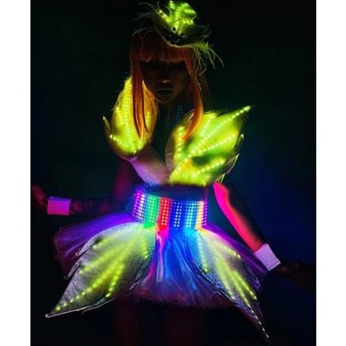 Bar Magic Led Light Leaf costume Stage Outfit Women Bar Evening Show Gogo Dancer Performance Prop Women Singer Clothes