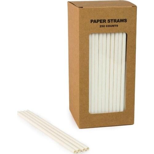 Free Shipping 100% Biodegradable Paper Straws For Birthday Party, White Paper Straws Plain Black Straws 250 Counts Box