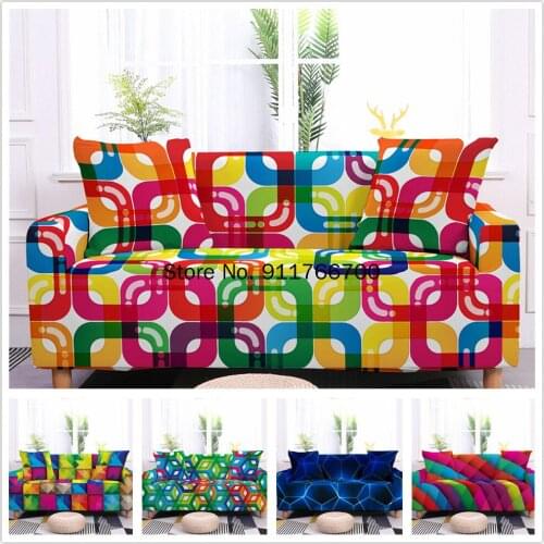 1/2/3/4 Seat L Sofa Colorful Plaid Abstract Pattern Sofa Cover For Living Room Elastic Stretch Couch Cover Furniture Protector