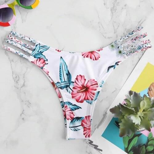 Floral T-back Bikini Bottom Girl Sexy G-string Swim Briefs Women Trunks Beachwear Brazilian Thong Biquini Bottoms Suit Panties