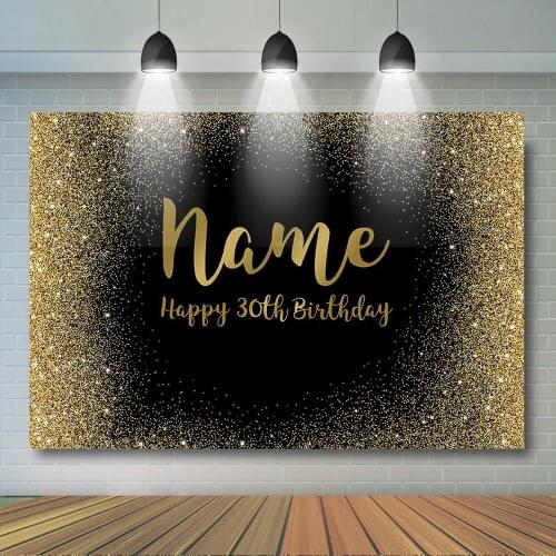Birthday Photocall Backgrounds Black Glitter Golden Dot Background Birthday Anniversary Party Decor Name Years Old Customized