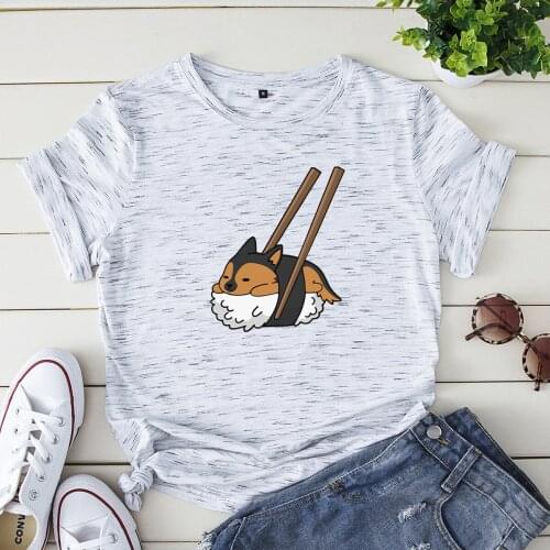 Plus Size 5XL Cute Dog Print T Shirt Cotton Women Shirts Short Sleeve Tees Summer Sushi T-shirt Pink Top Ladies Funny Tshirt