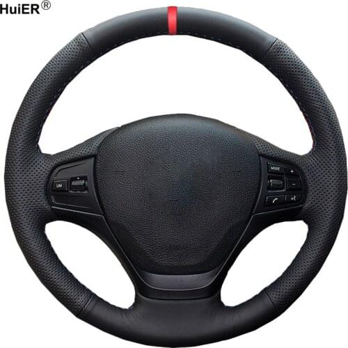HuiER Hand Sewing Car Steering Wheel Cover Red Marker For BMW F30 316i 320i 328i Non-slip Car Styling Interior Accessories Parts