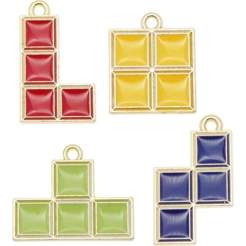 Julie Wang 8PCS Enamel Tetris Game Charms Alloy Mixed Pendant Bracelet Earrings Jewelry Making Accessory