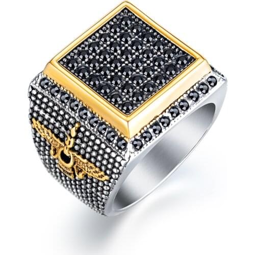 Megin D Stainless Steel Titanium Black Square Zircon Punk Rings for Men Women Couple Friends Gift Fashion Jewelry Gothic Hip Hop