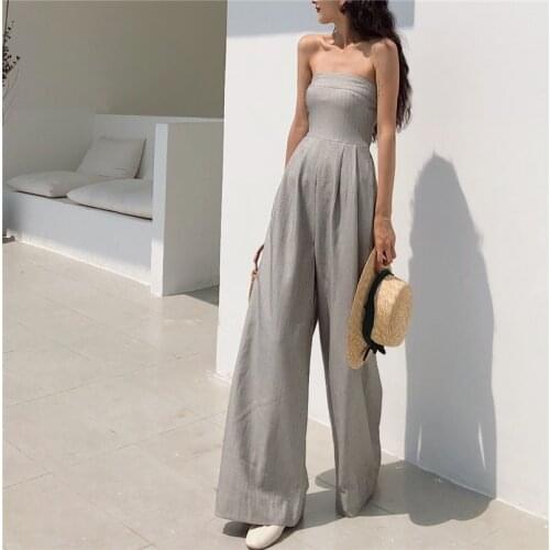Vintage Temperament Tube Top Jumpsuit Spring and Summer New Casual High-waisted Thin Wide-leg Pants Temperament Womens Clothing