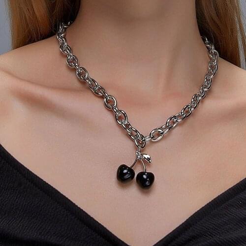 Korean Style Fruit Pendant Necklaces for Women OT Buckle Black Cherry Choker Chains Necklace Jewelry Gift Collares Kpop