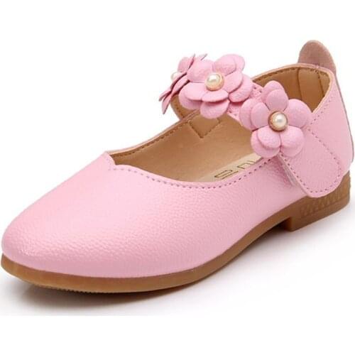 2019Spring Autumn New flower baby girls toddler shoes flat with kids girls leather princess shoes 2-15years pink rose white