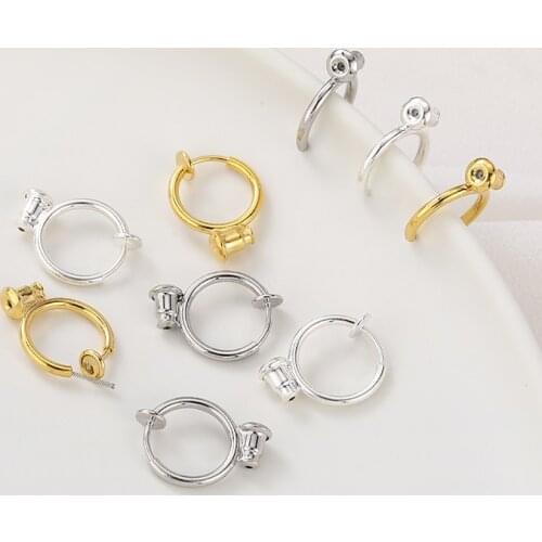 High Quality Copper 18K Gold Silver Plating Round Huggie Hoop Earrings Connector 2pcs/lot For Jewelry Making DIY Accessories