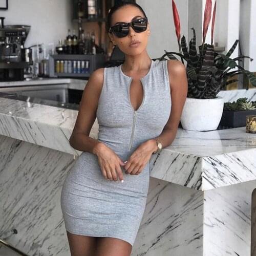 Summer New Style Womens Sleeveless Half Open Collar Fashion Street Style Sexy Slim Dress Women Party Club Elegant Chic Dress