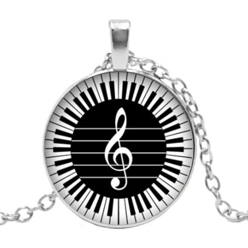 Hot! New Heart-shaped Piano Love Pattern Pendant Round Glass Convex Piano Keyboard Glass Dome Demonstration Necklace Jewelry