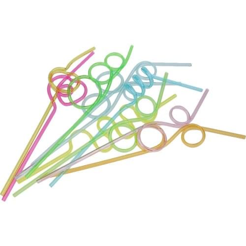 MagiDeal Pieces of 10 Mixed Colors Plastic Curly Wiggle Straws Drinking Straws Kids Party Bag Fillers Holiday DIY Decorations