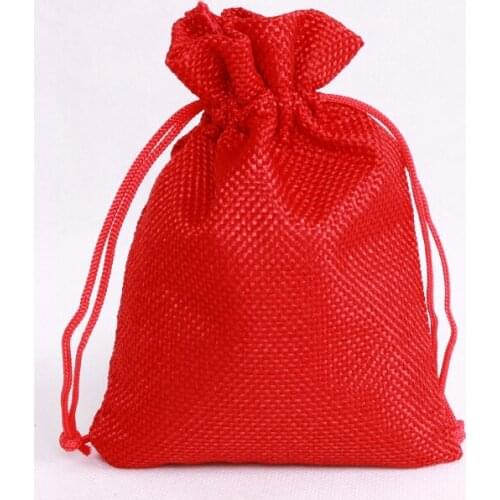5Pcs/lot Drawstring Red Burlap Bag Jute Gift Bags 9*12 Jewelry Packaging Wedding Bags with Candy Bag Custom Logo for extra