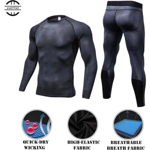 Men Shapers Exercise 3D Tight Fitness Long Johns Long Sleeve Shirts Quick-dry Wicking High Elastic Compression Pants and Tops