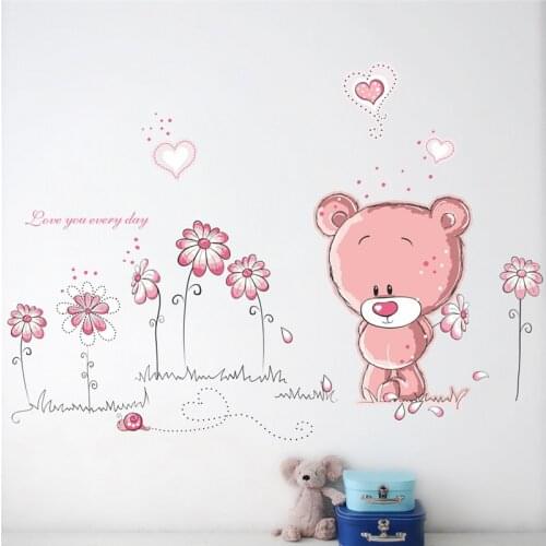 Pink animal bear flower home wall stickers children kids bedroom room decoration wall stickers children kindergarten stickers