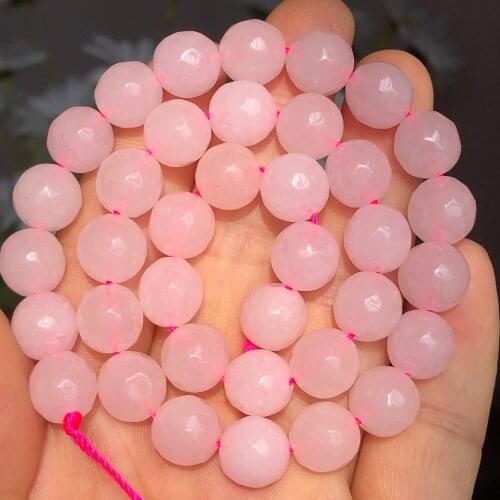 Natural Faceted Pink Chalcedony Jades Stone Beads Loose Spacer Beads For Jewelry Making DIY Charm Bracelet Earring 4/6/8/10/12MM