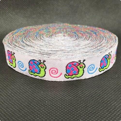 2014 NEW wholesale 5/8 '(16 mmx10yards) 100% Polyester Woven Jacquard Ribbon cute snail for Dog collar