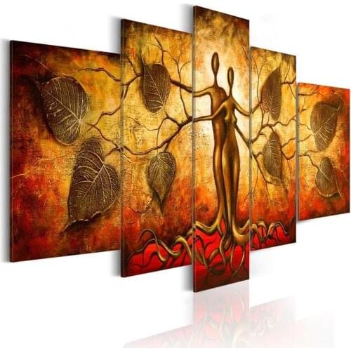 2021 New 5Pcs/set Modern Abstract Love Tree Art Oil Painting Print On Canvas Home Decor Hand Painted Oill Paintings Bedroom