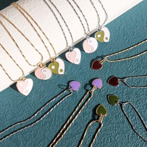 Lost Lady New Enamel Necklace Fashion ING Popular Yin Yang Heart Pendant Necklace Temperament Lady Alloy Necklace Wholesale