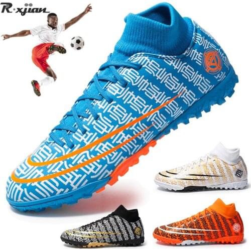 New Arrival Blue Football Shoes Men Sports Shoes Boys Training Football Splint Shoes Size 28-45# Indoor Non-slip Football Boots