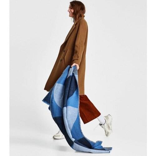 New Style Cashmere Scarves In Autumn and Winter In Europe and America. Blue Geometry Color Matching Shawl. Couples Warm Scarf