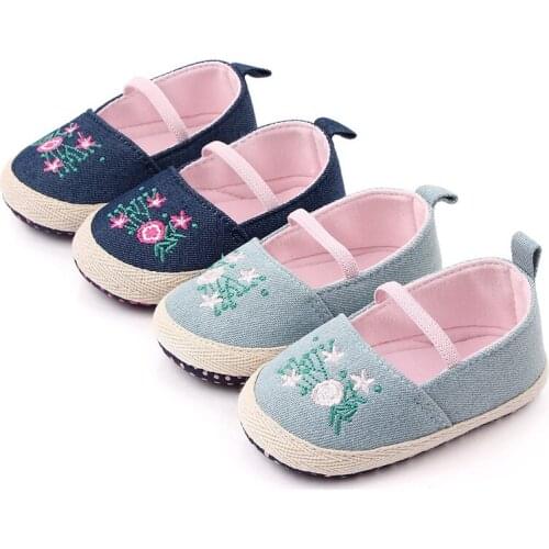 Baby Girl Shoes Newborn Infant Denim Embroider Pre Walker Shoes For Girls Baby First Walker Shoes F116