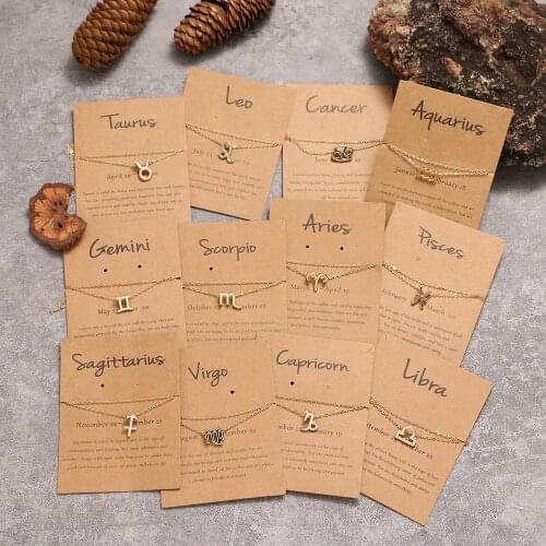 FNIO 12 Zodiac Sign Necklaces Constellations Pendant Gold Chains Choker For Women Fashion Jewelry