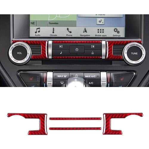 Carbon Fiber Dashboard Center Console Air Conditioner Multi-Media CD GPS Control Panel Trim Cover for Ford Mustang