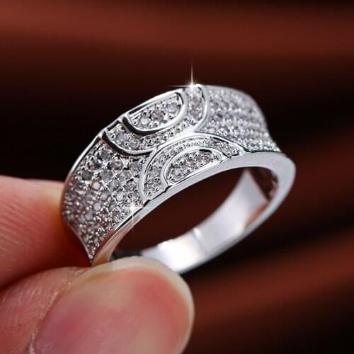 Silver Plated Rings With Full Zircon Women Rings Fashion Glamour Banquet Engagement Rings Birthday Gift For Girlfriend