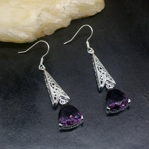 Gemstonefactory Big Promotion Single Unique 925 Silver Genuine Purple Amethyst Women Ladies Gifts Dangle Drop Earrings 20211932