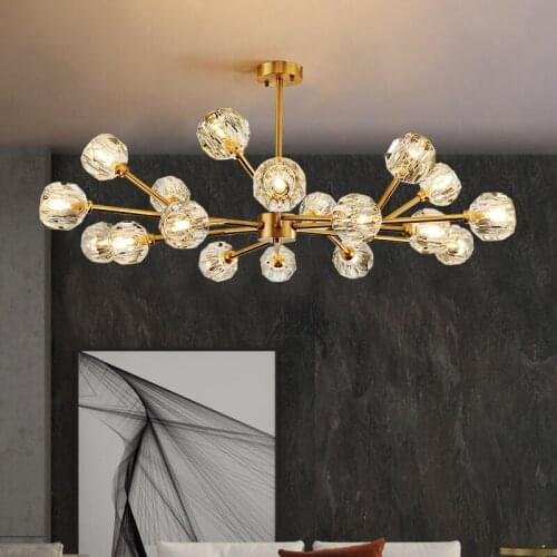 Modern led chandelier living room attic dining room copper gold luxury crystal ceiling chandelier bedroom lamps