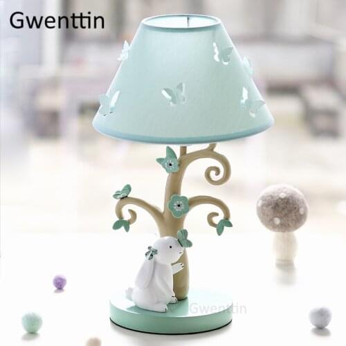 Modern Cute Fabric Table Lamps Rabbit Lamp Led Stand Light Fixtures Desk Lights for Kids Baby Girl Bedroom Luminaire Home Deco