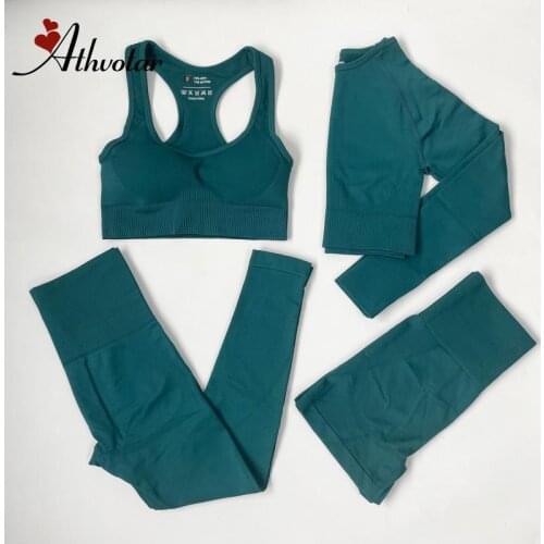 ATHVOTAR 2/3/4Pcs Seamless Gym Suits Yoga Clothings Sports Bra Shirts Gym Shorts Yoga Pants Running Tracksuit Yoga Set